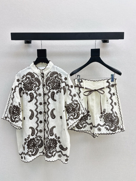 Zim* 25ss floral embroidered shirt and shorts set