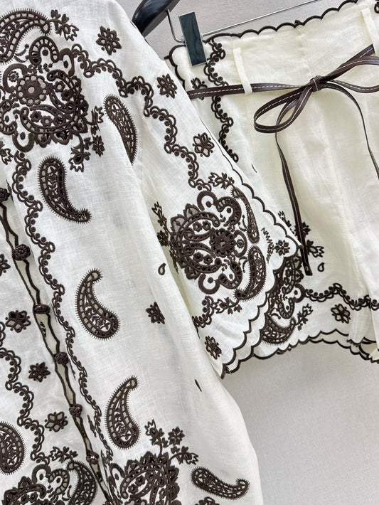 Zim* 25ss floral embroidered shirt and shorts set