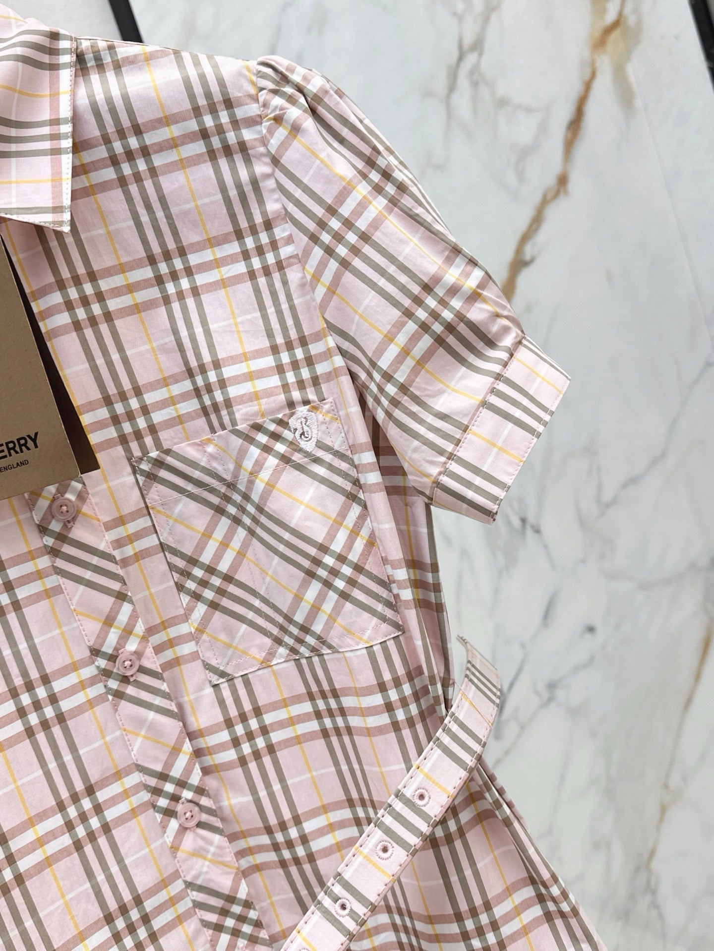 Bur* 25ss check pleated shirt dress