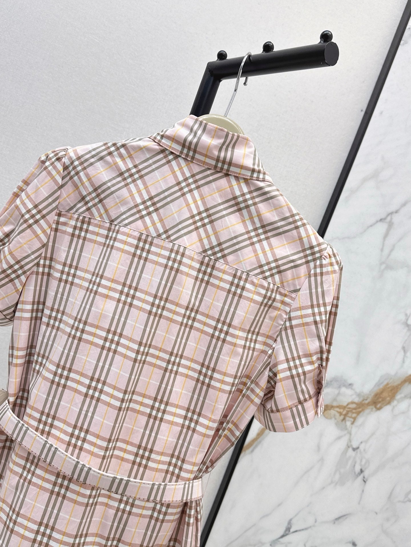 Bur* 25ss check pleated shirt dress