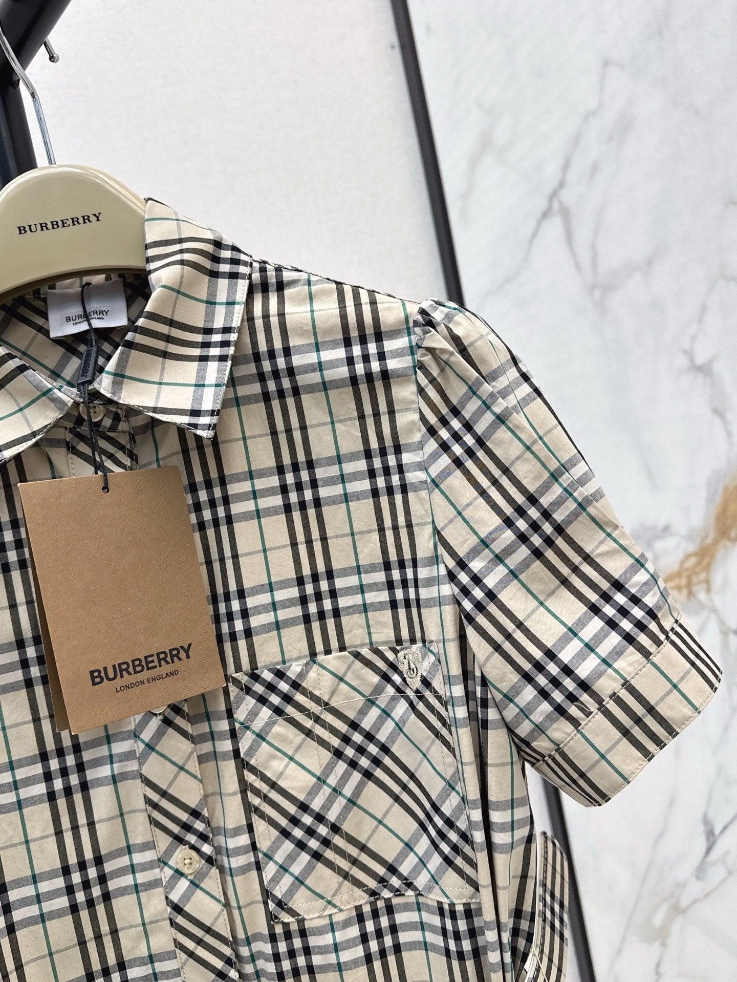 Bur* 25ss check pleated shirt dress