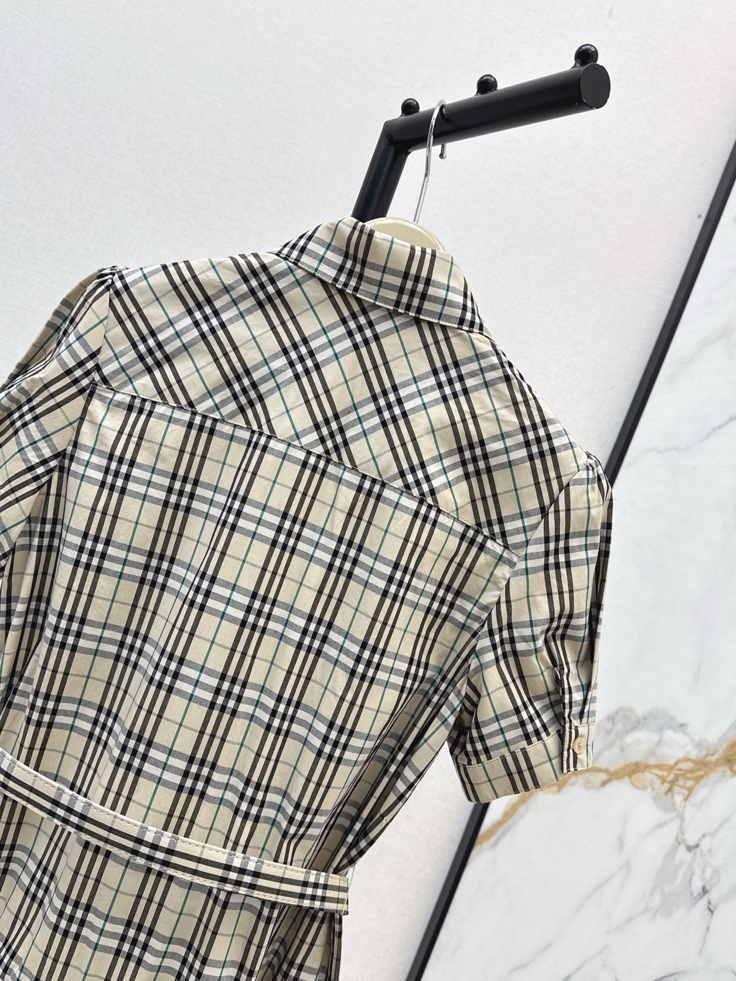 Bur* 25ss check pleated shirt dress