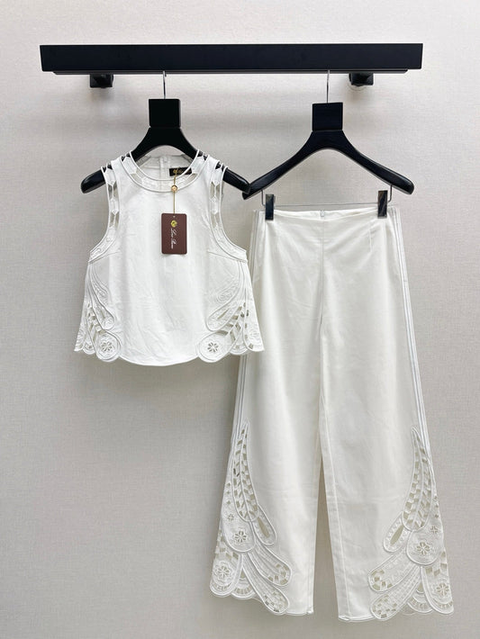 Lor*P 25ss hollow floral embroidered vest and pants set
