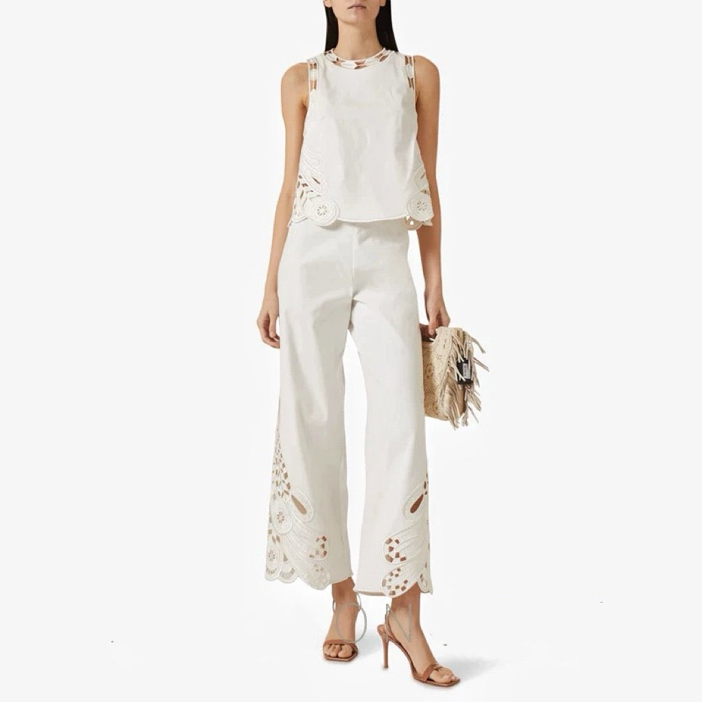 Lor*P 25ss hollow floral embroidered vest and pants set