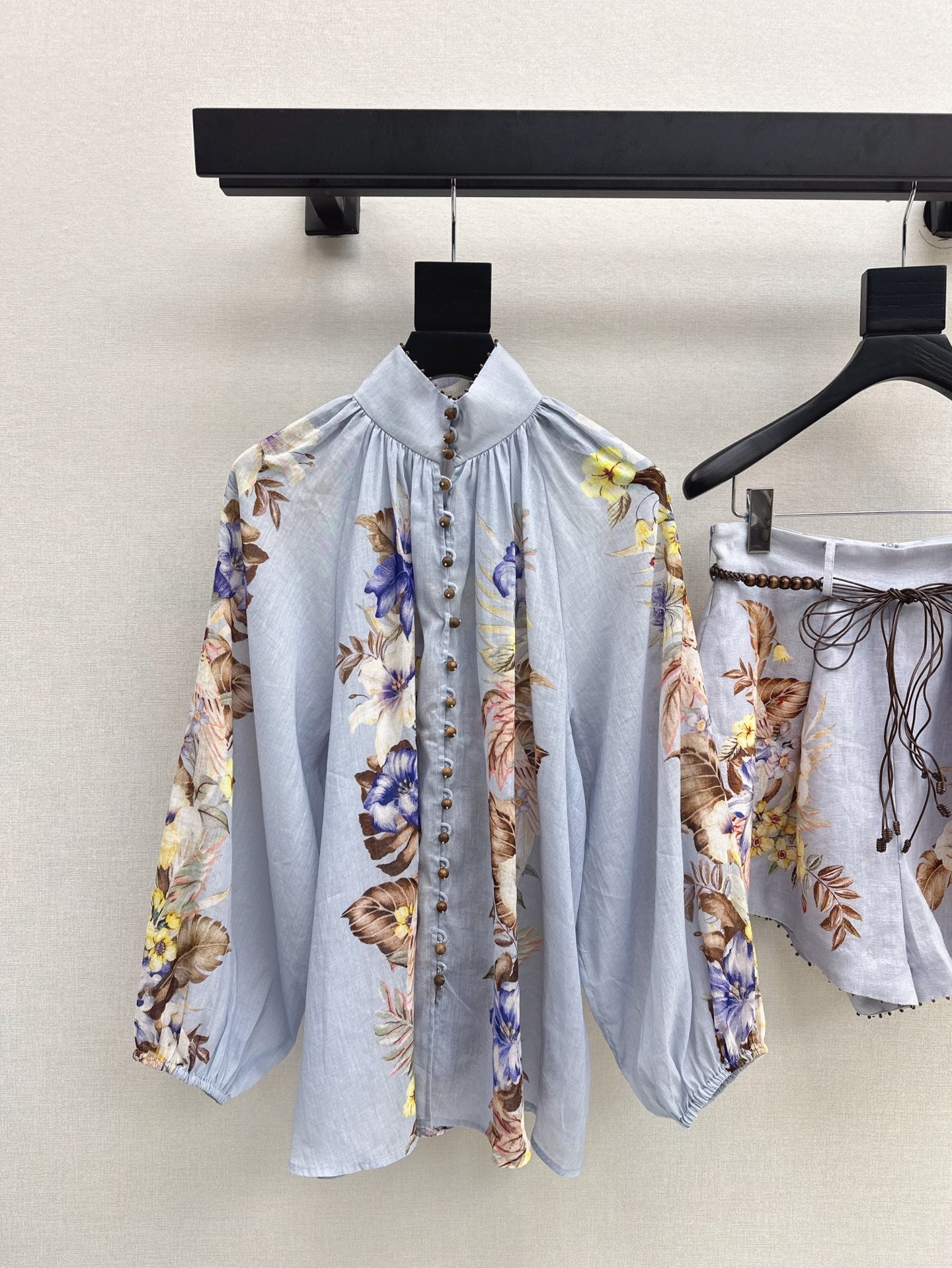 Zim* 25ss printed linen blouse and shorts set