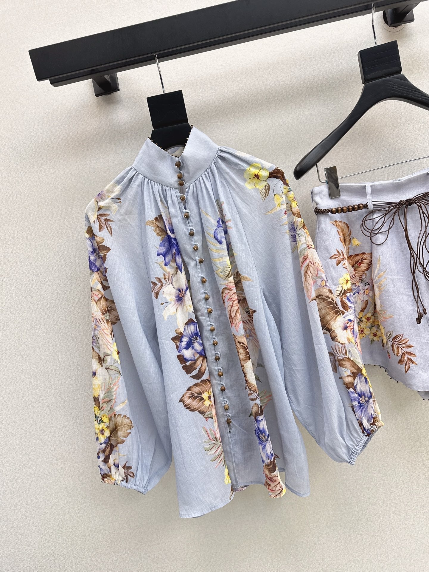 Zim* 25ss printed linen blouse and shorts set