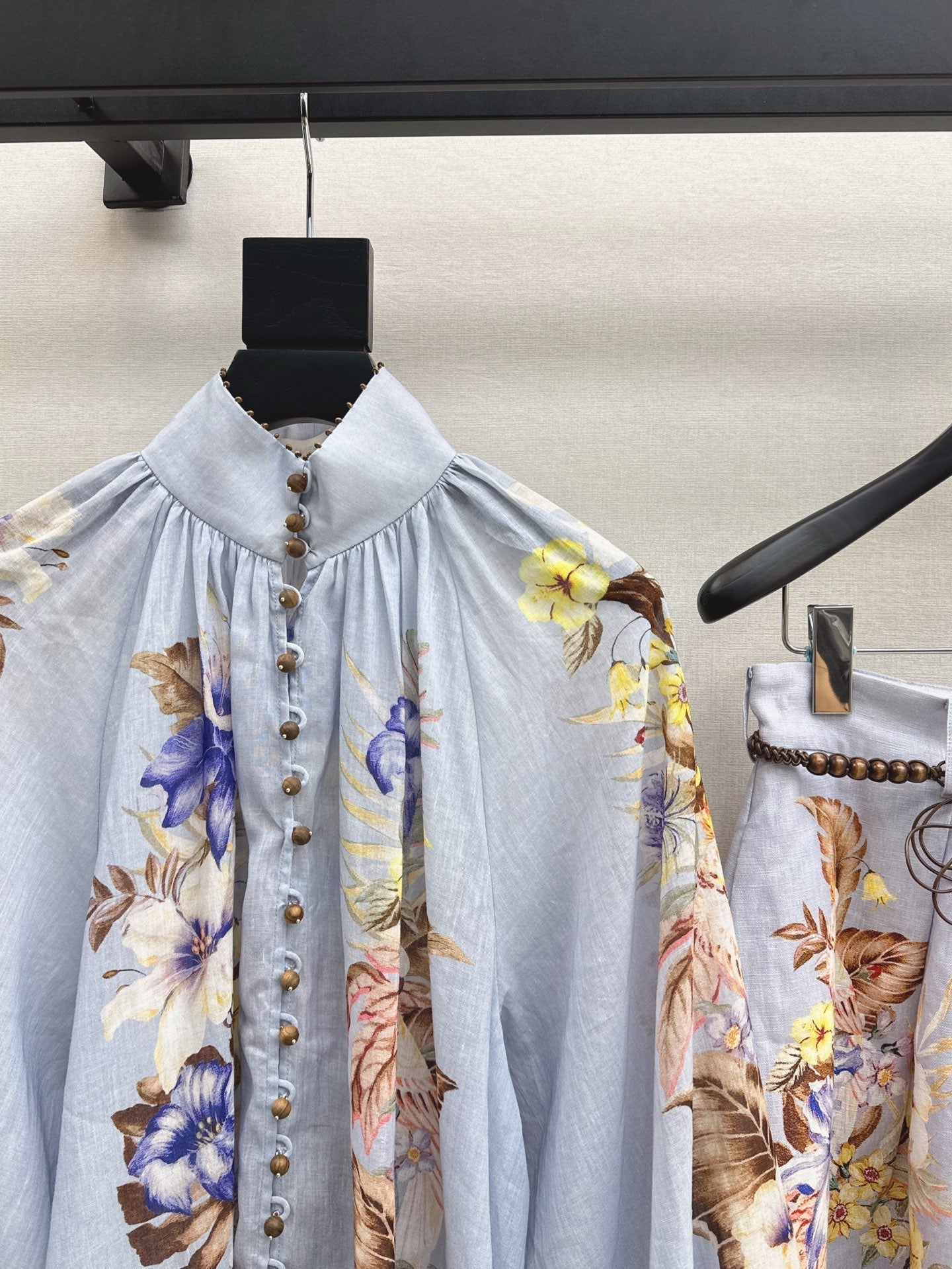 Zim* 25ss printed linen blouse and shorts set