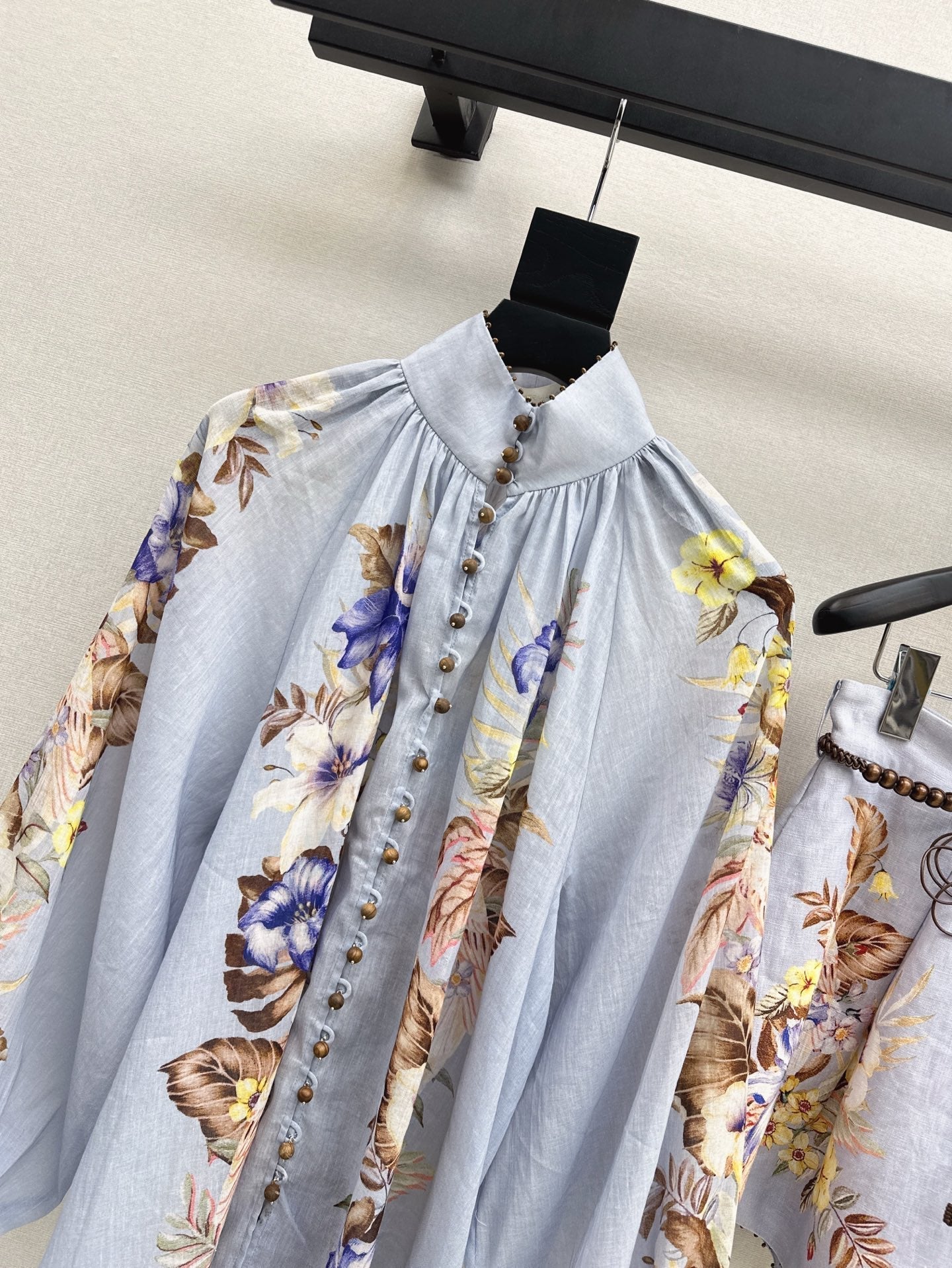 Zim* 25ss printed linen blouse and shorts set