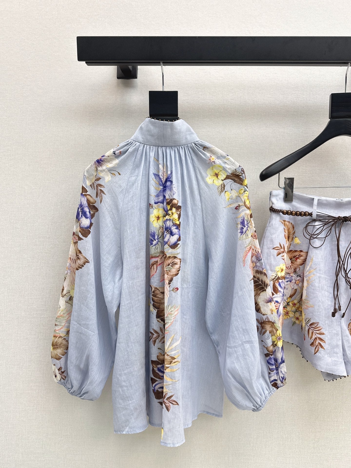 Zim* 25ss printed linen blouse and shorts set