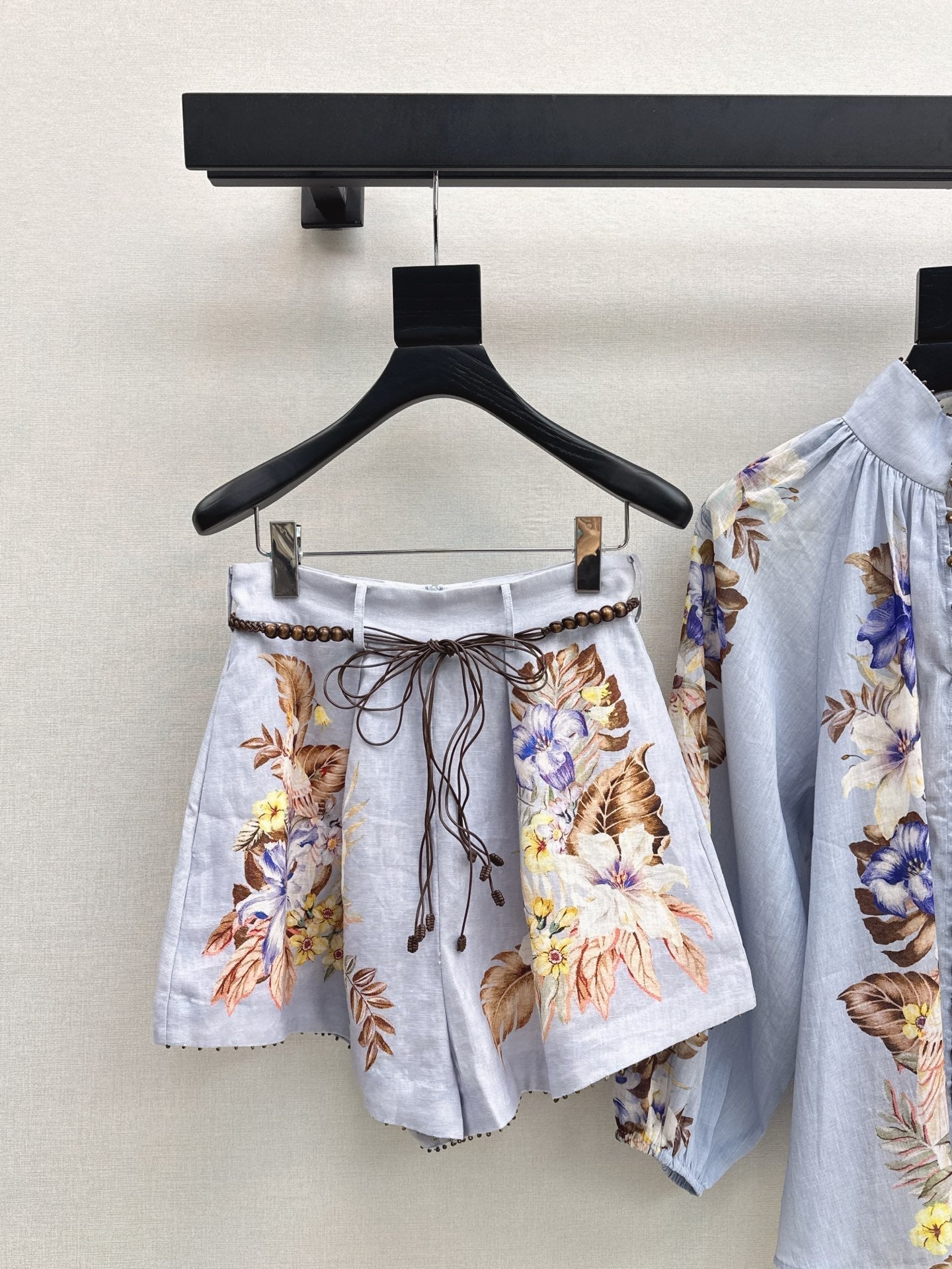 Zim* 25ss printed linen blouse and shorts set