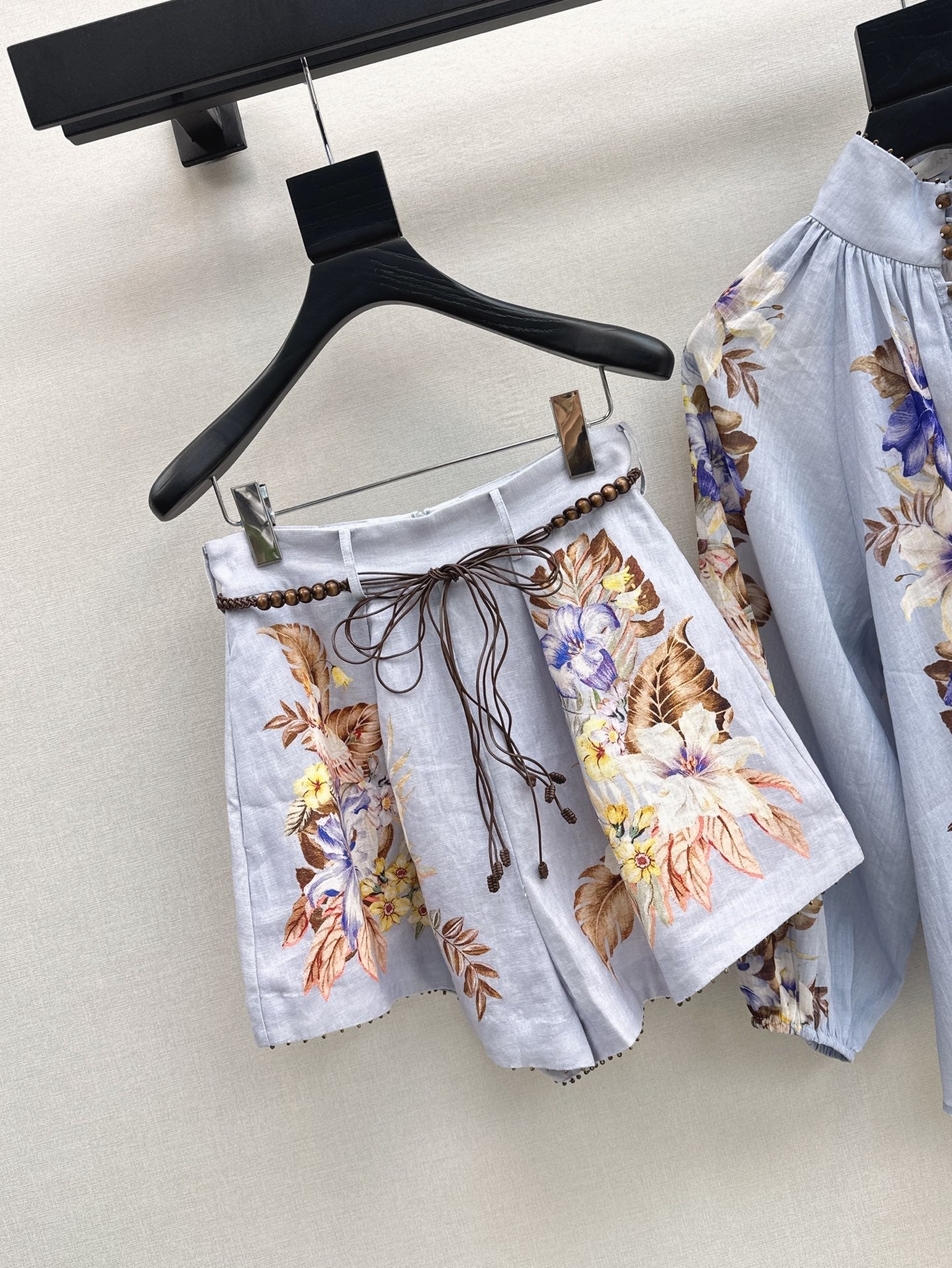 Zim* 25ss printed linen blouse and shorts set