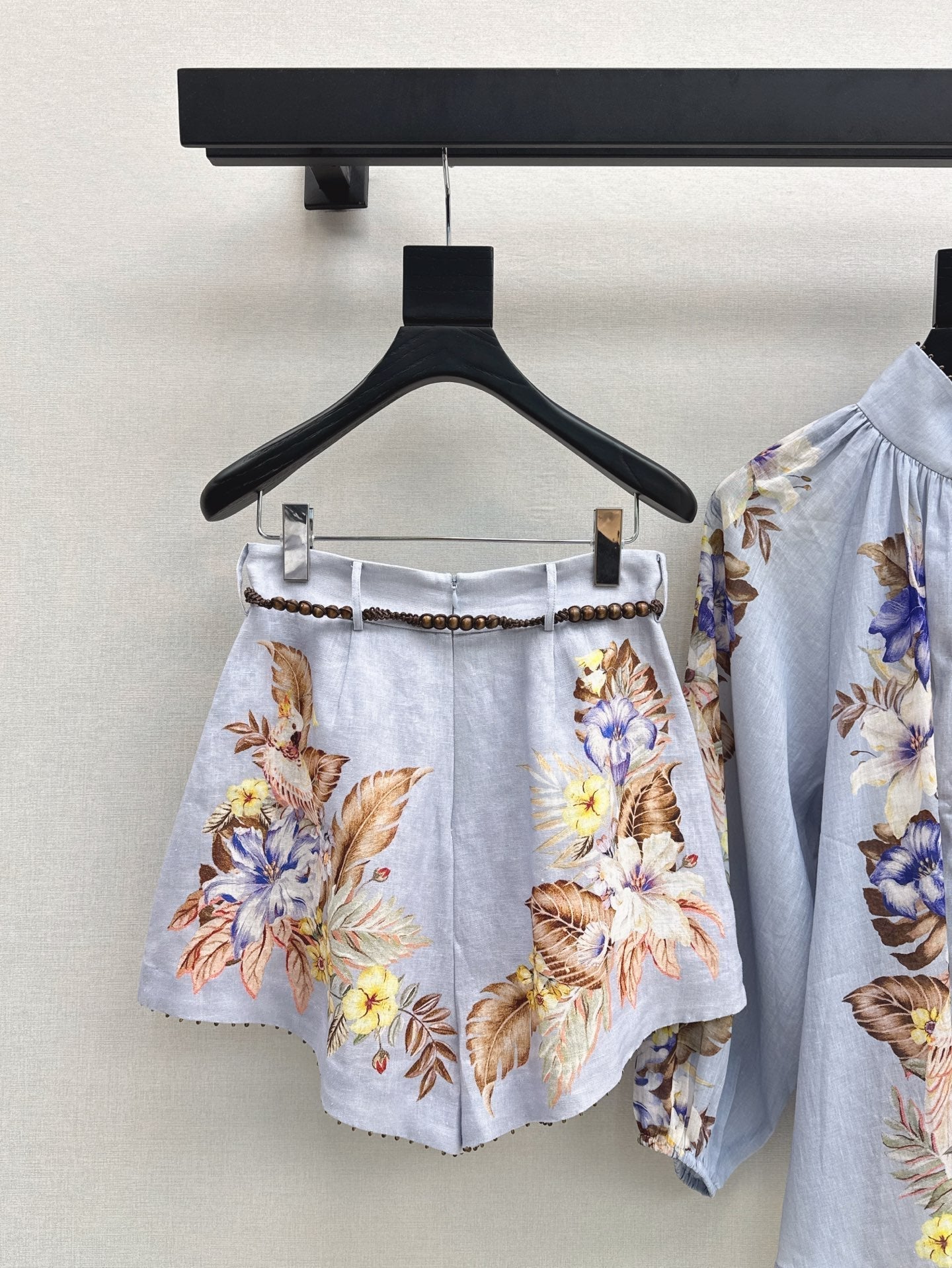 Zim* 25ss printed linen blouse and shorts set