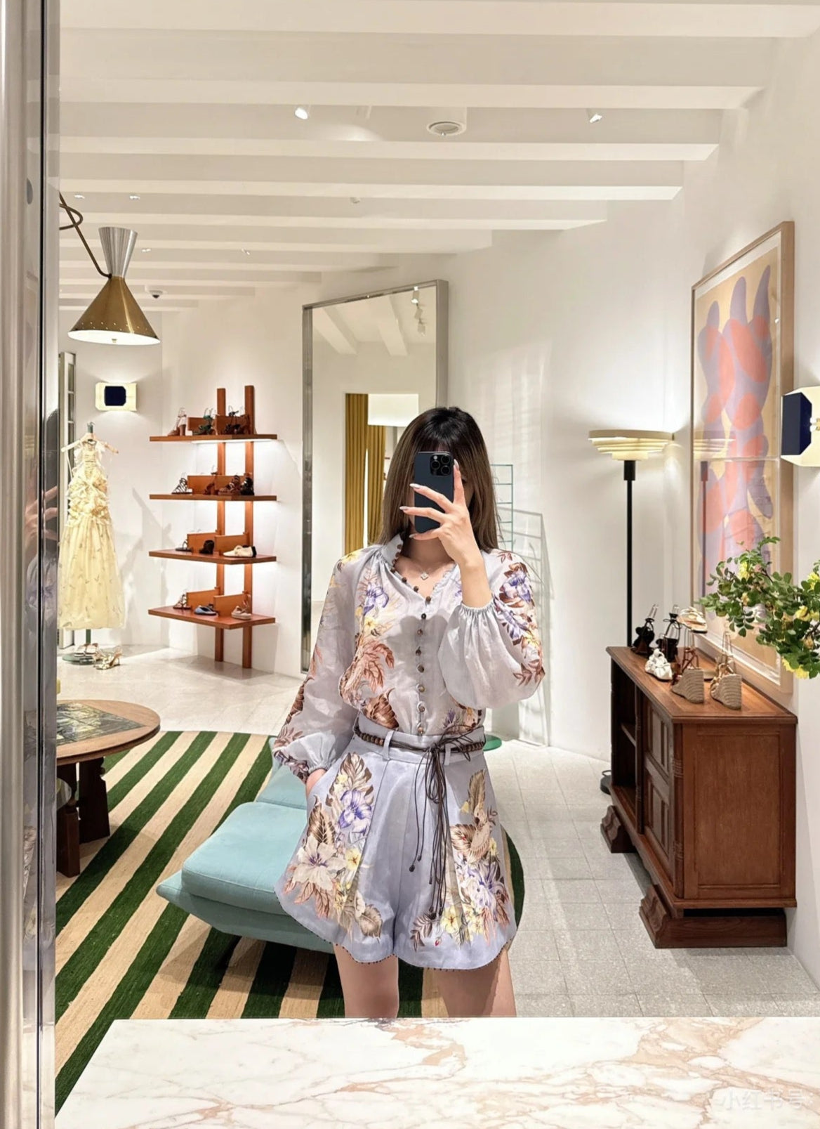 Zim* 25ss printed linen blouse and shorts set