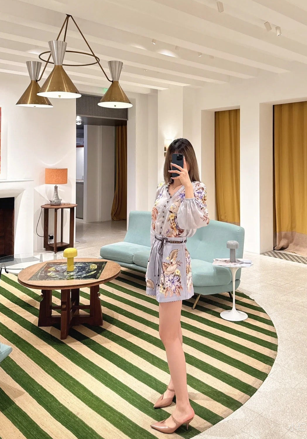 Zim* 25ss printed linen blouse and shorts set