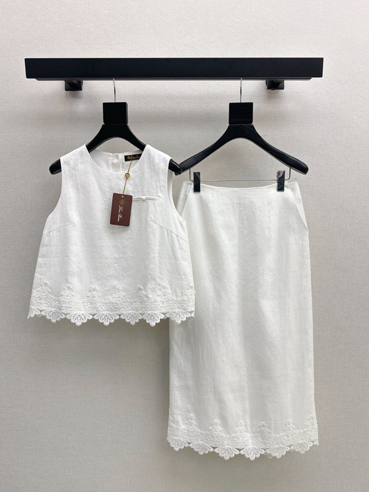 Lor*P 25ss lace trim vest and skirt set