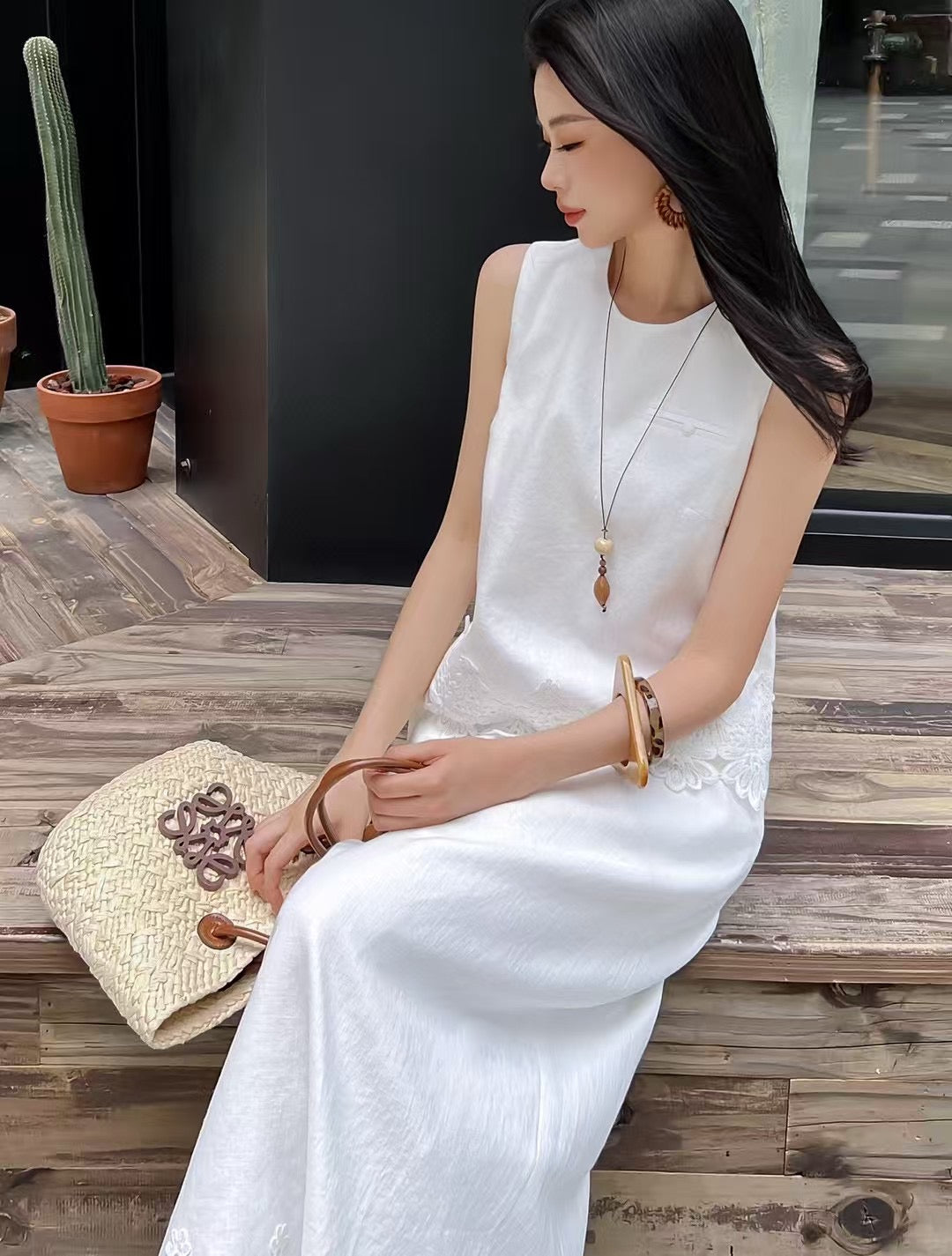 Lor*P 25ss lace trim vest and skirt set