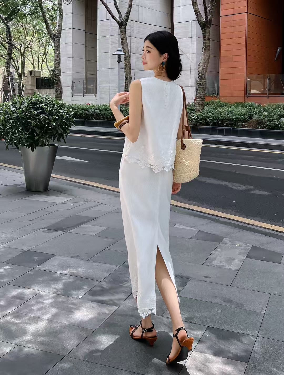 Lor*P 25ss lace trim vest and skirt set