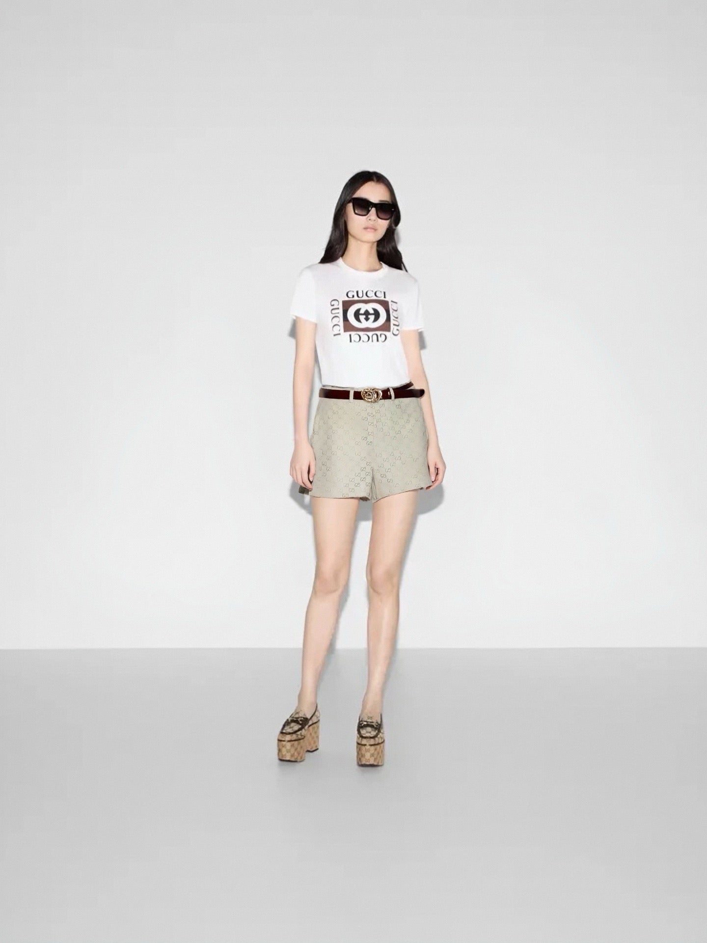 Gu* 25ss GG jacquard shorts with belt