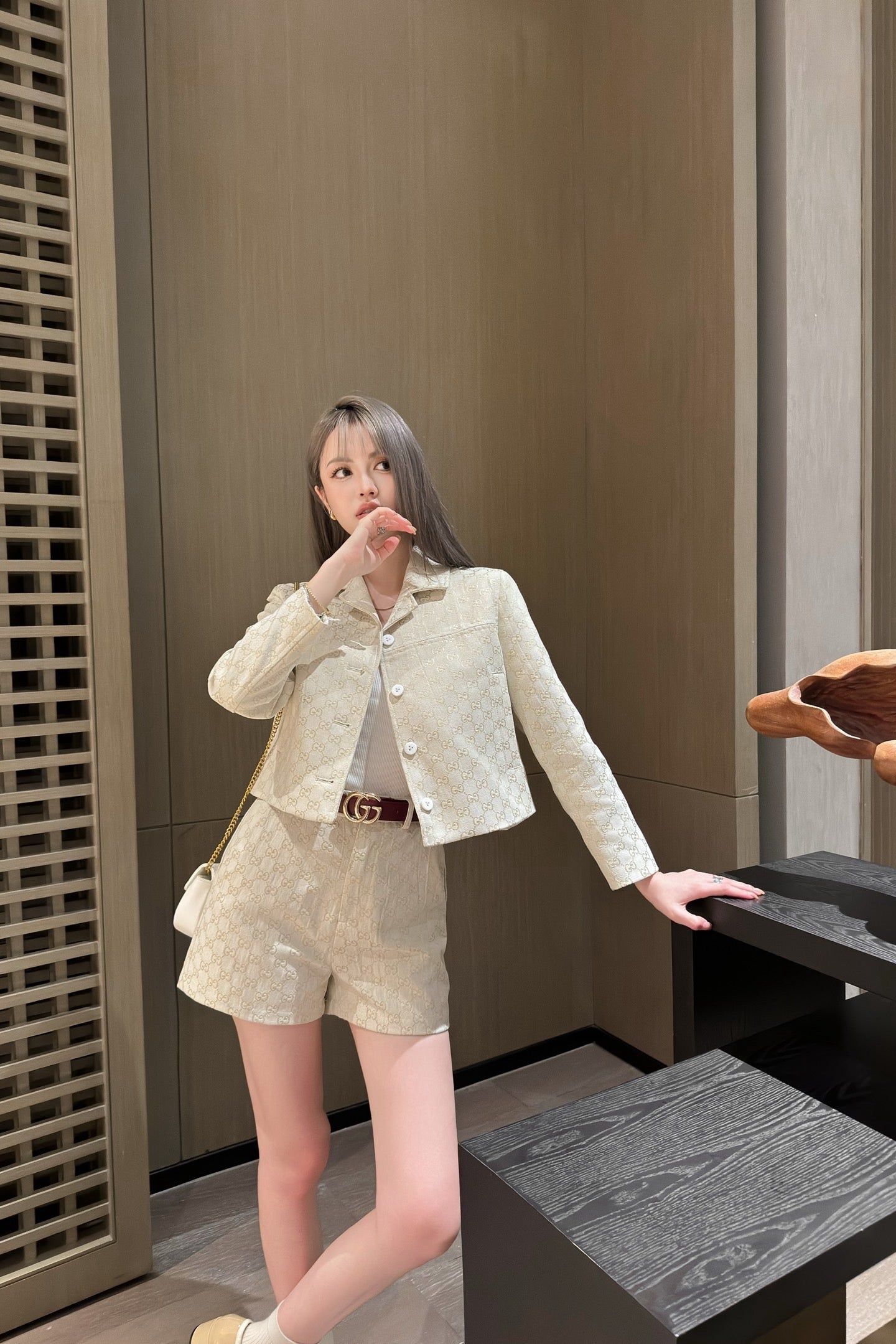 Gu* 25ss GG jacquard shorts with belt