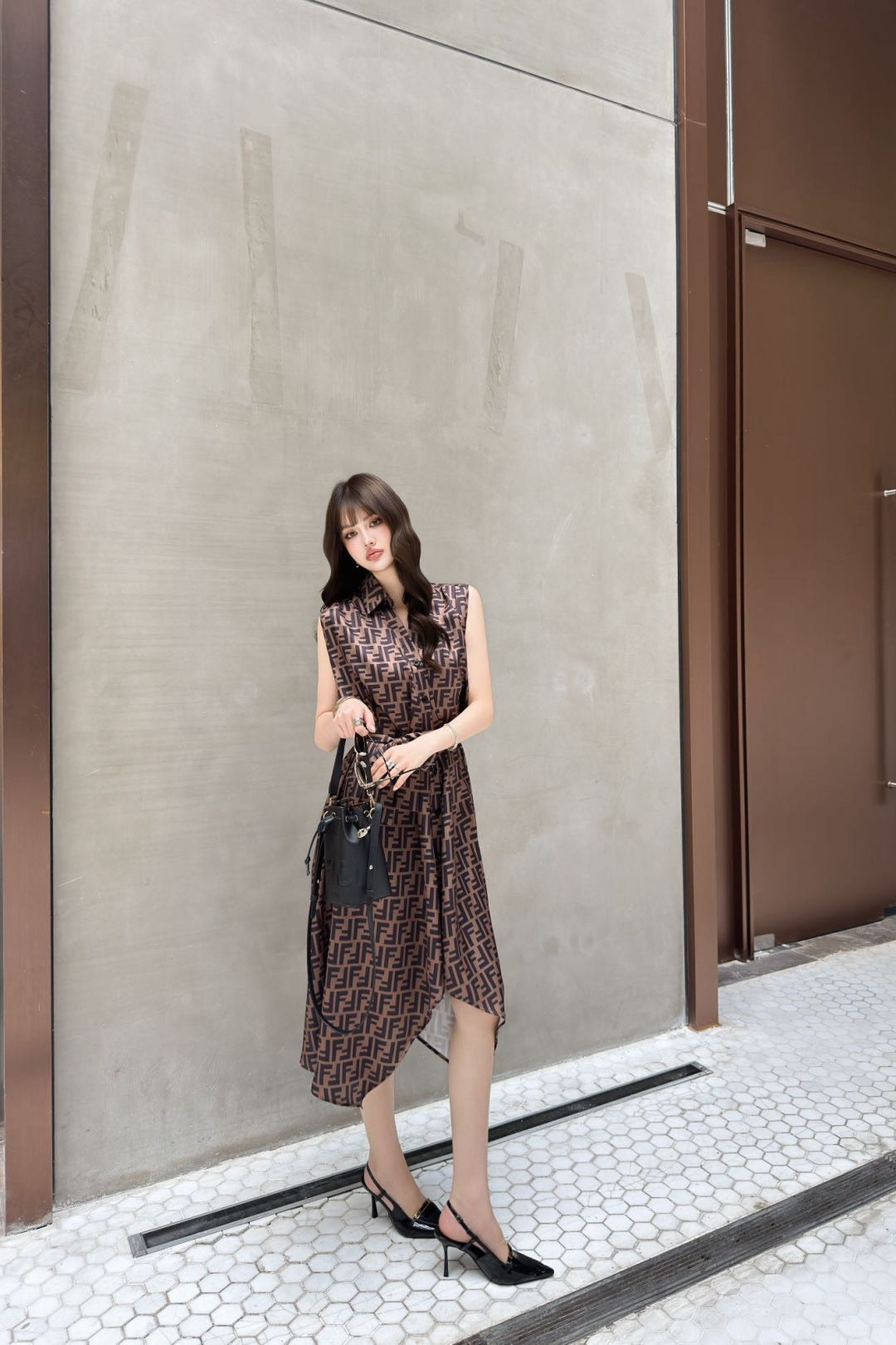 Fd* 25ss FF printed belt shirt dress