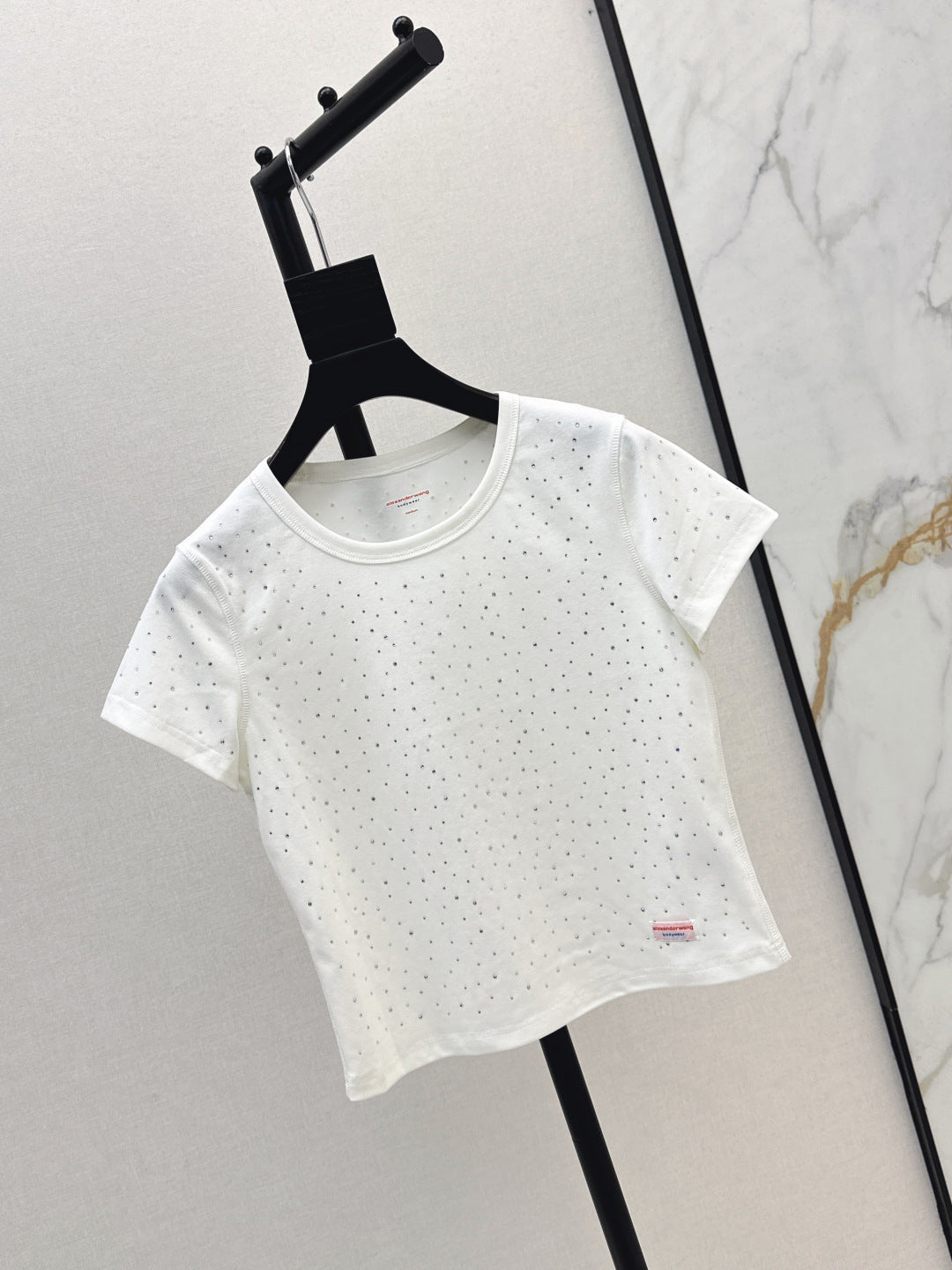 Wang* 25ss crystal hotfix cotton tee