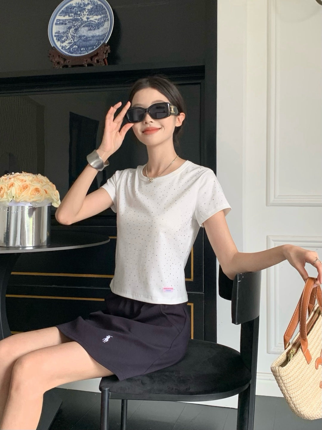 Wang* 25ss crystal hotfix cotton tee