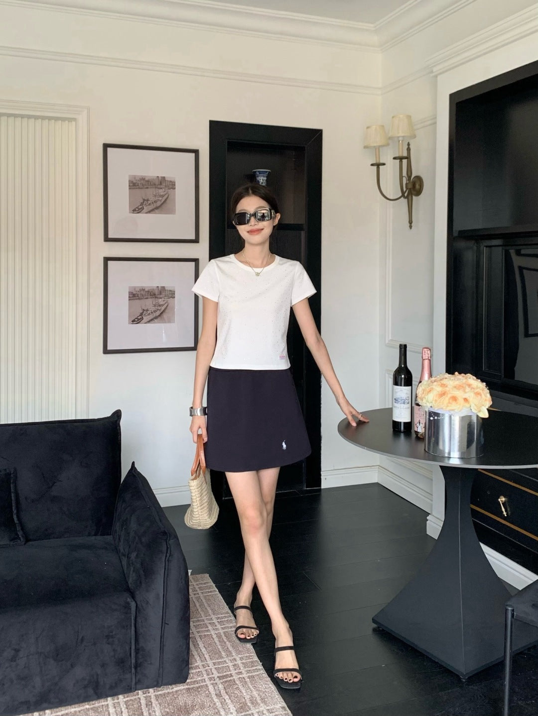 Wang* 25ss crystal hotfix cotton tee