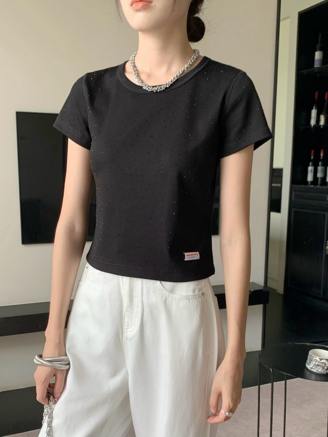 Wang* 25ss crystal hotfix cotton tee