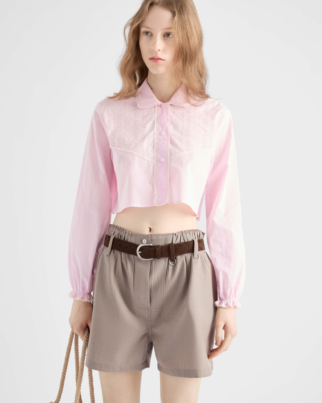 Pra* 25ss emboridered corpped shirt