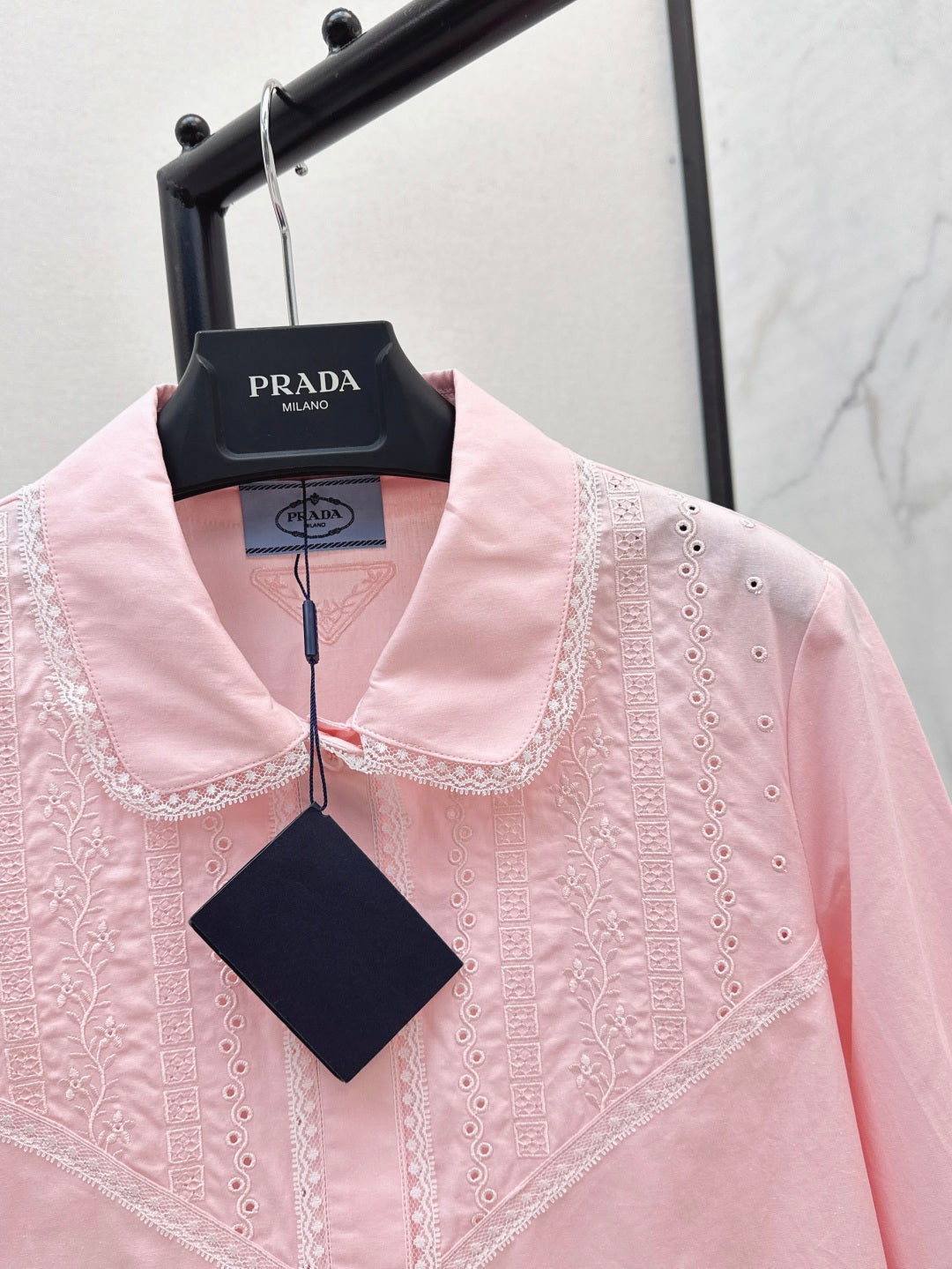 Pra* 25ss lace trim embroidered shirt dress