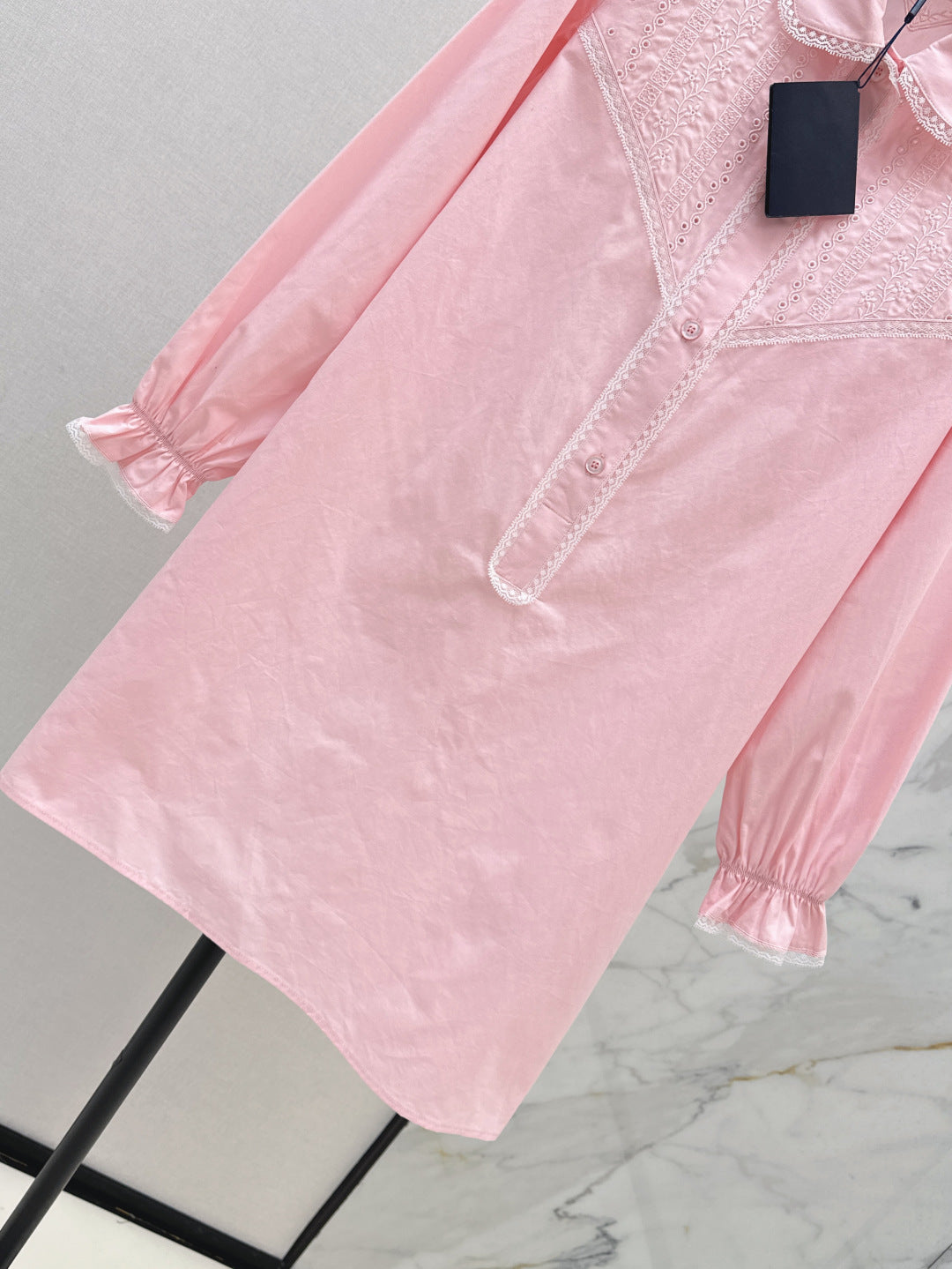 Pra* 25ss lace trim embroidered shirt dress