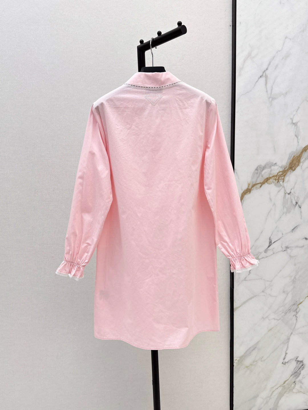 Pra* 25ss lace trim embroidered shirt dress