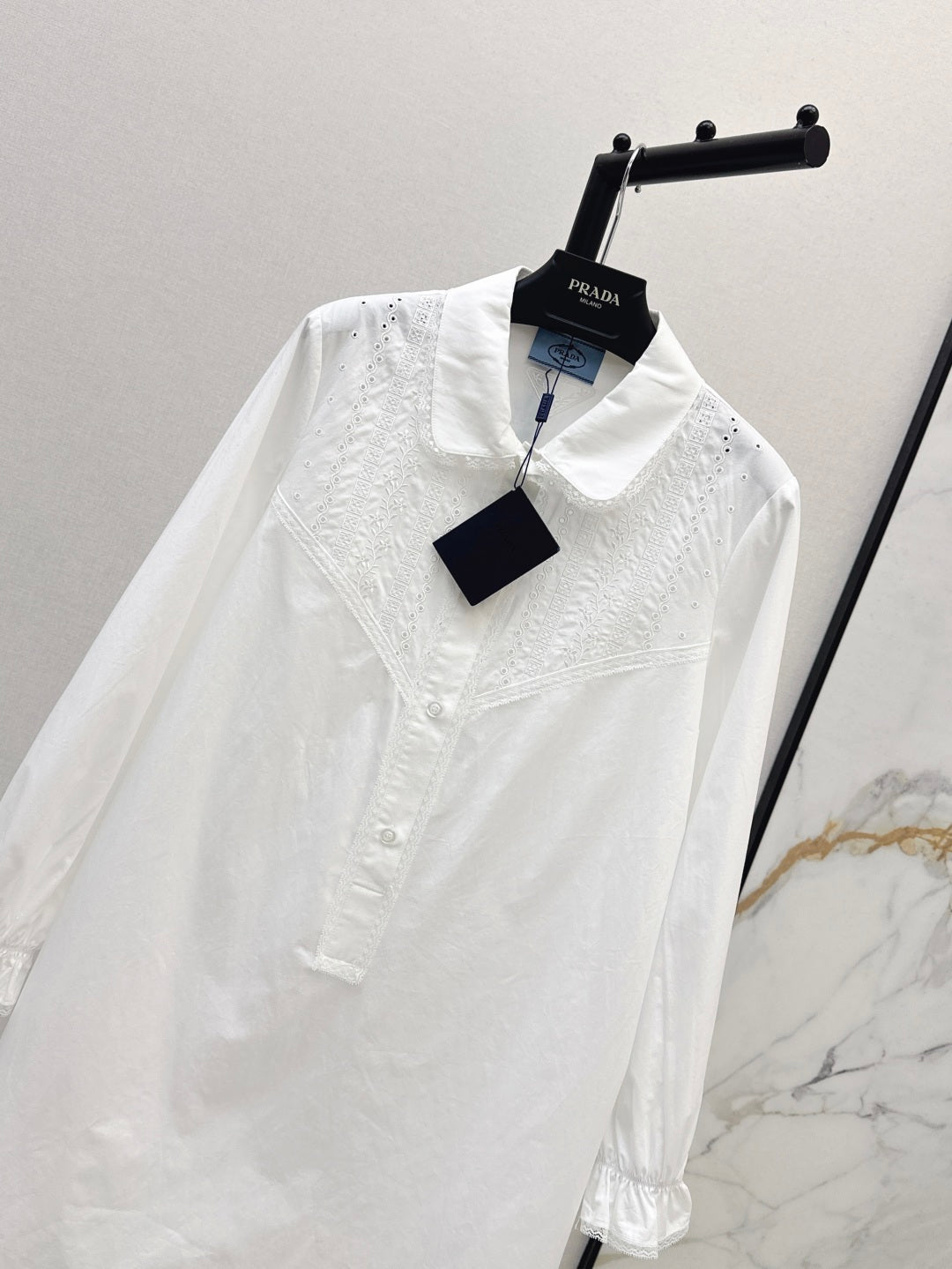 Pra* 25ss lace trim embroidered shirt dress