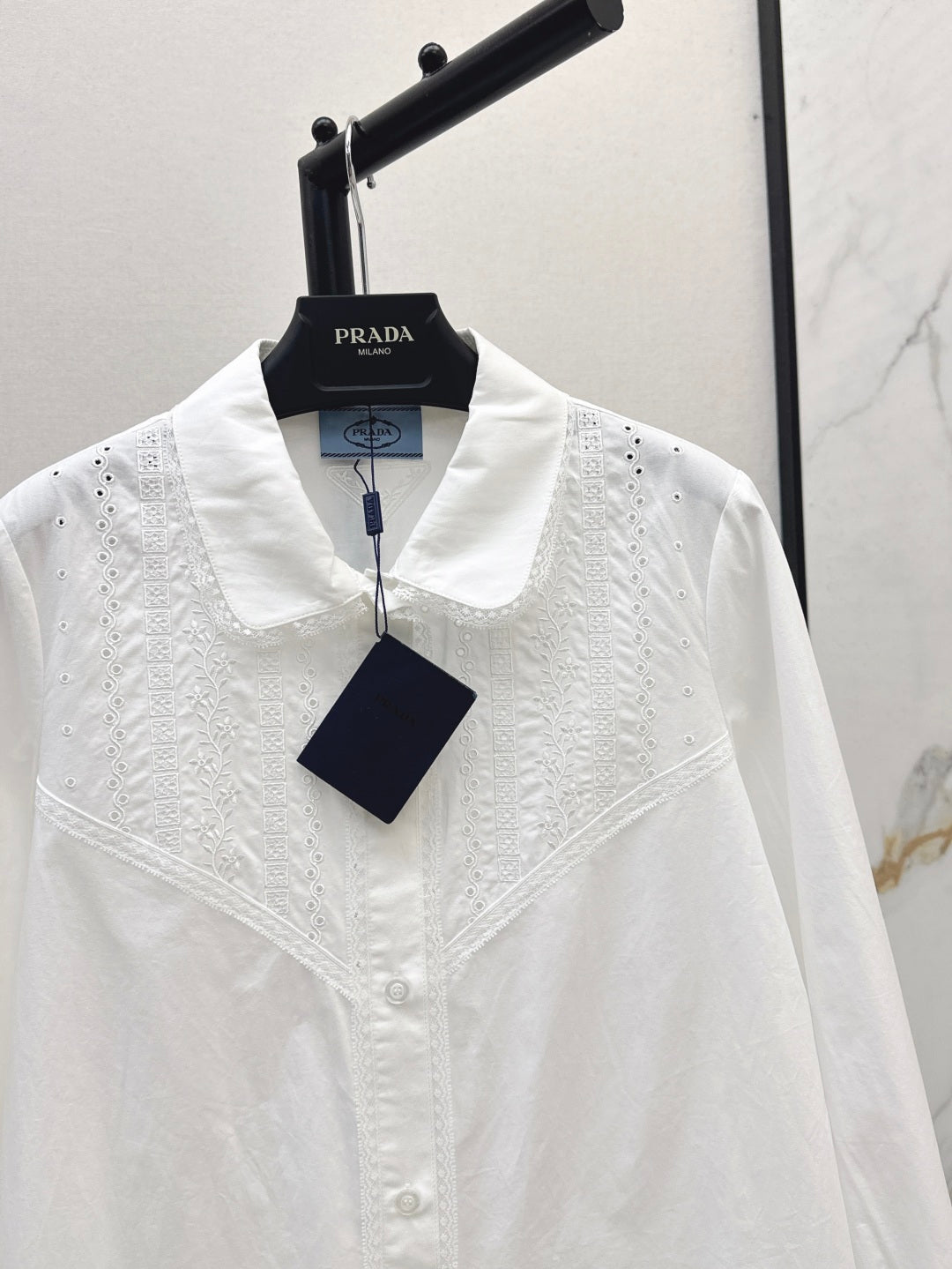 Pra* 25ss lace trim embroidered shirt dress