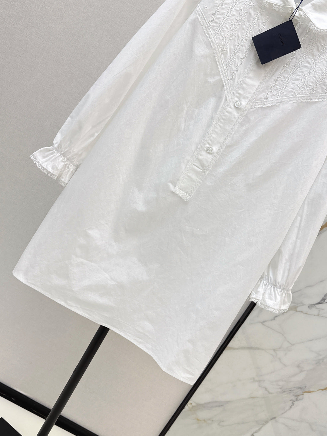 Pra* 25ss lace trim embroidered shirt dress