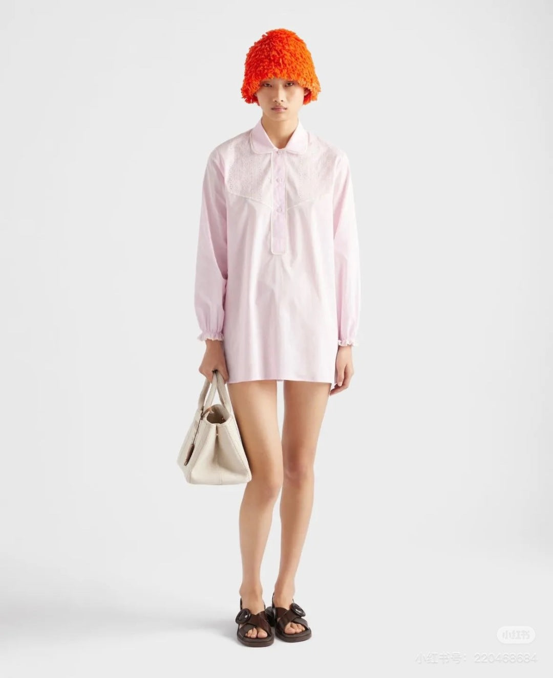 Pra* 25ss lace trim embroidered shirt dress