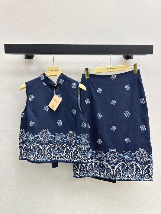 M*u 25ss printed linen vest and skirt set