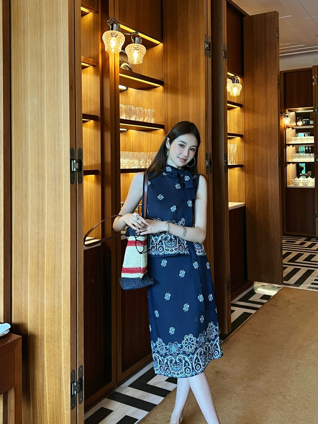 M*u 25ss printed linen vest and skirt set