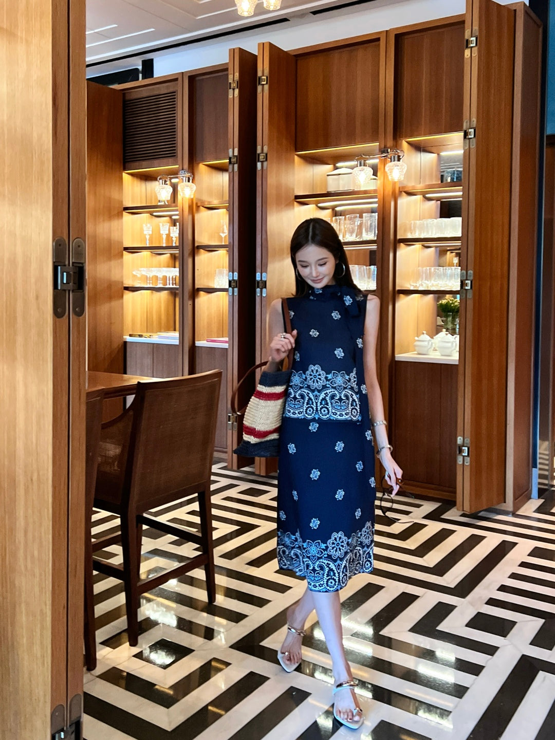 M*u 25ss printed linen vest and skirt set