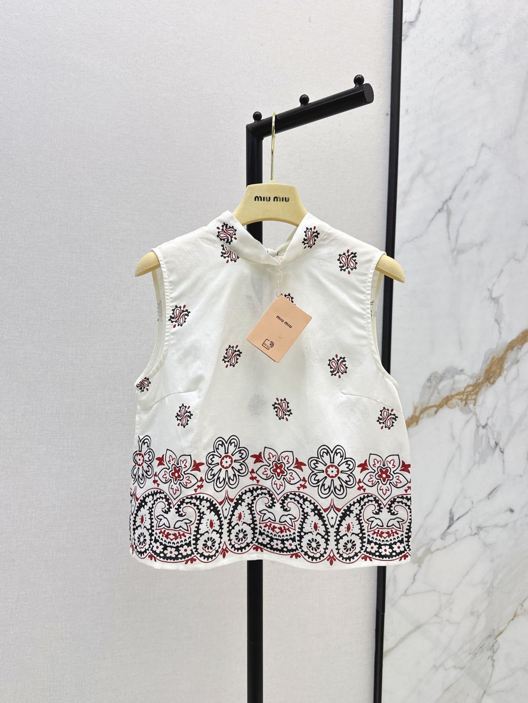 M*u 25ss printed linen vest and skirt set