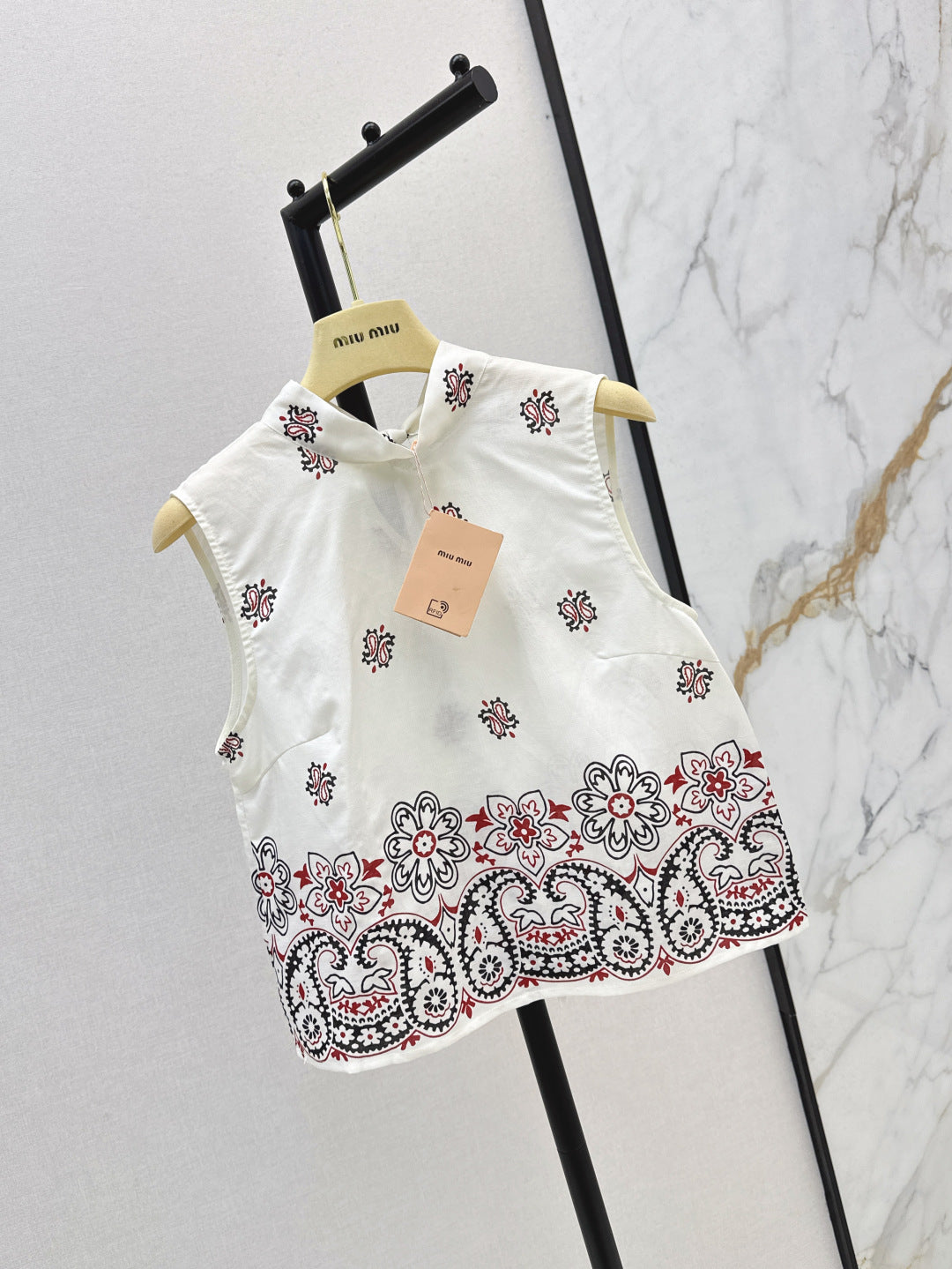 M*u 25ss printed linen vest and skirt set