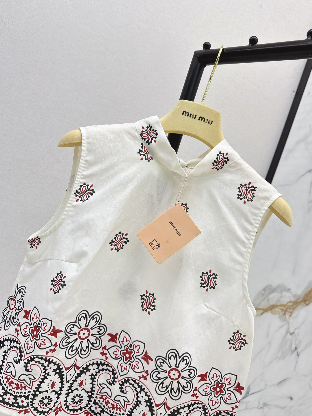 M*u 25ss printed linen vest and skirt set