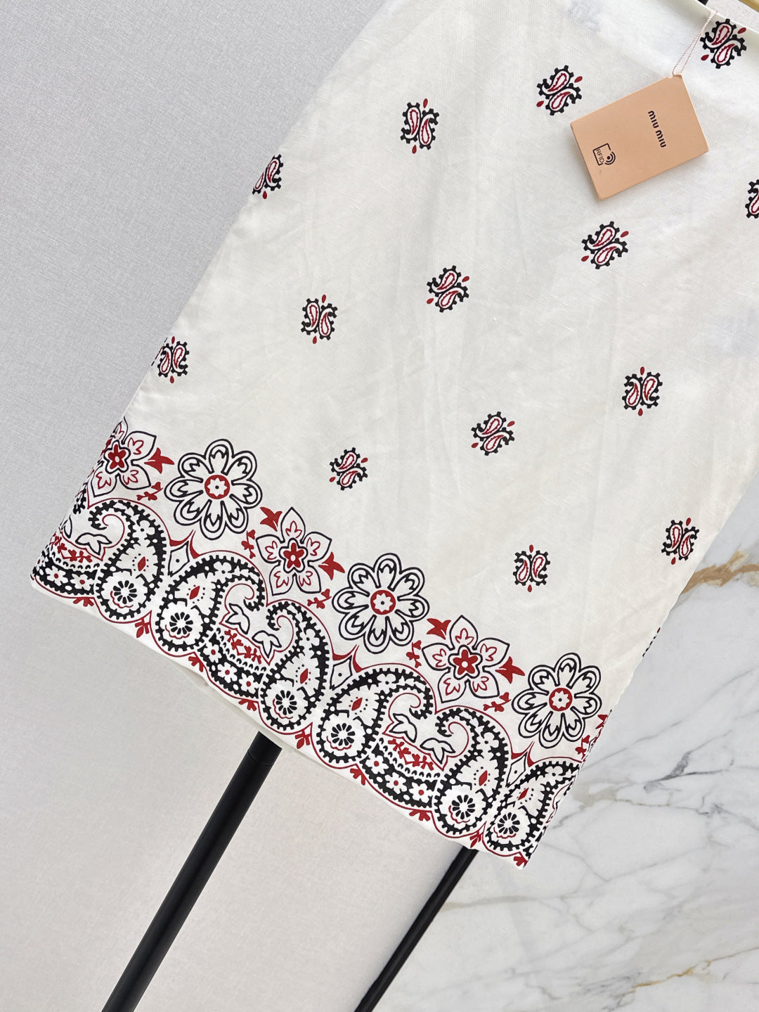 M*u 25ss printed linen vest and skirt set