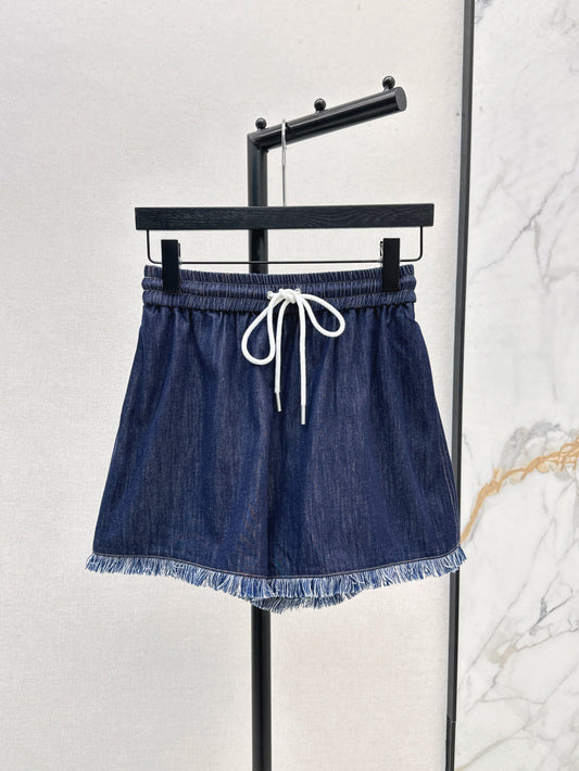 Zim* 25ss tassel trim drawstring denim shorts