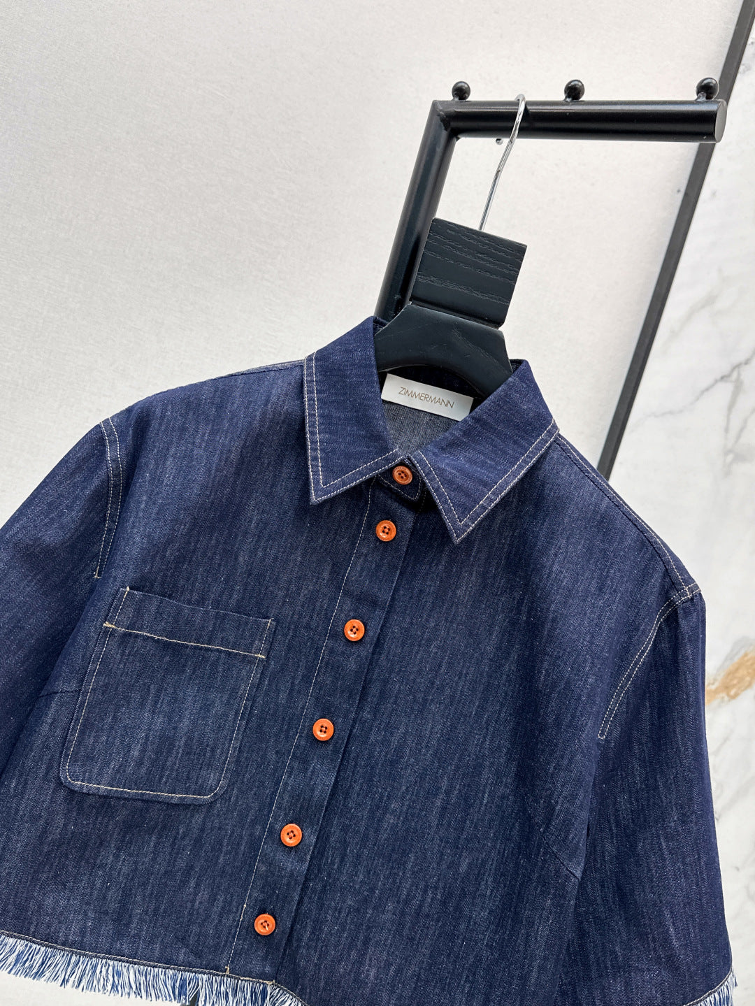 Zim* 25ss tassel trim cropped shirt