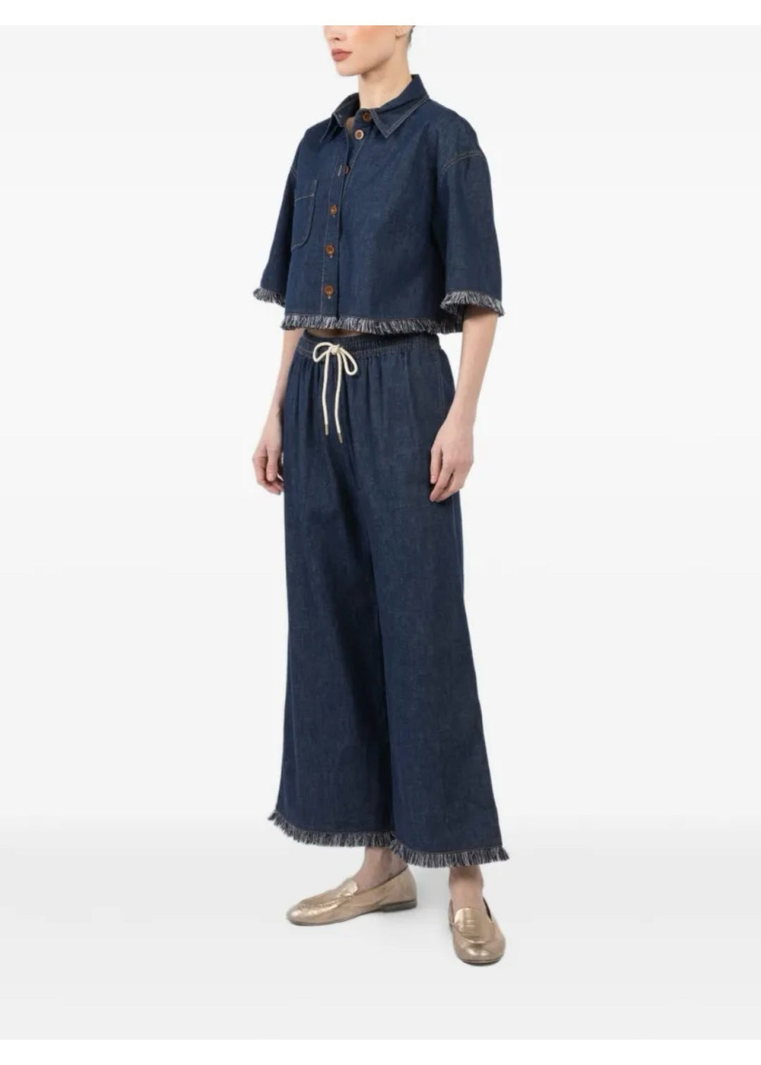 Zim* 25ss tassel trim drawstring flared denim pants