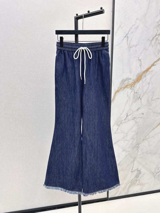 Zim* 25ss tassel trim drawstring flared denim pants