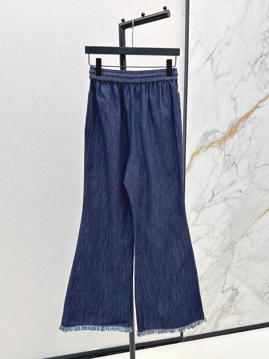 Zim* 25ss tassel trim drawstring flared denim pants