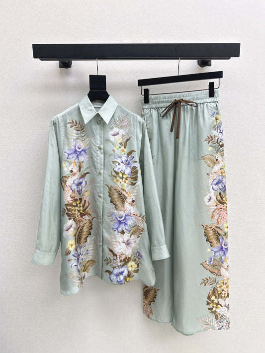 Zim* 25ss printed silk shirt and pants set