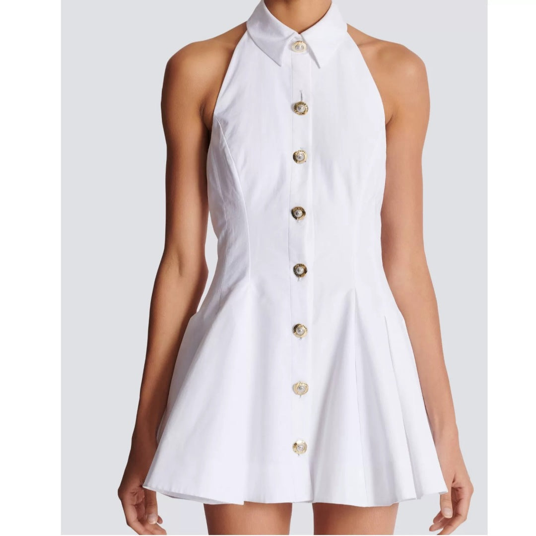 Balm* 25ss A-line backless poplin dress